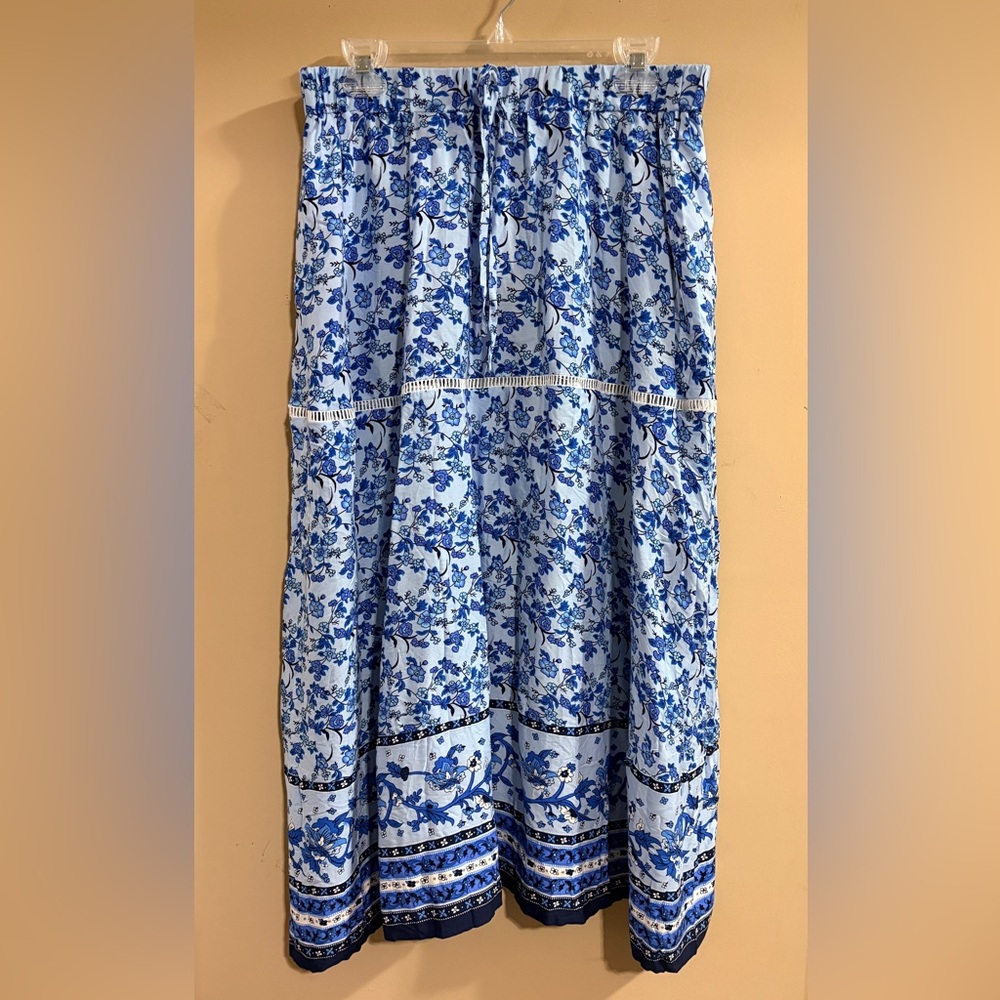 BloomChic Blue Floral Maxi Skirt with Tiered Hem